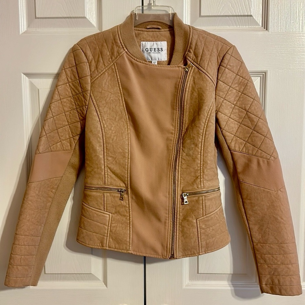 Women's GUESS‎ Tan light brown Jacket Sz Small Faux Suede Coat jacket